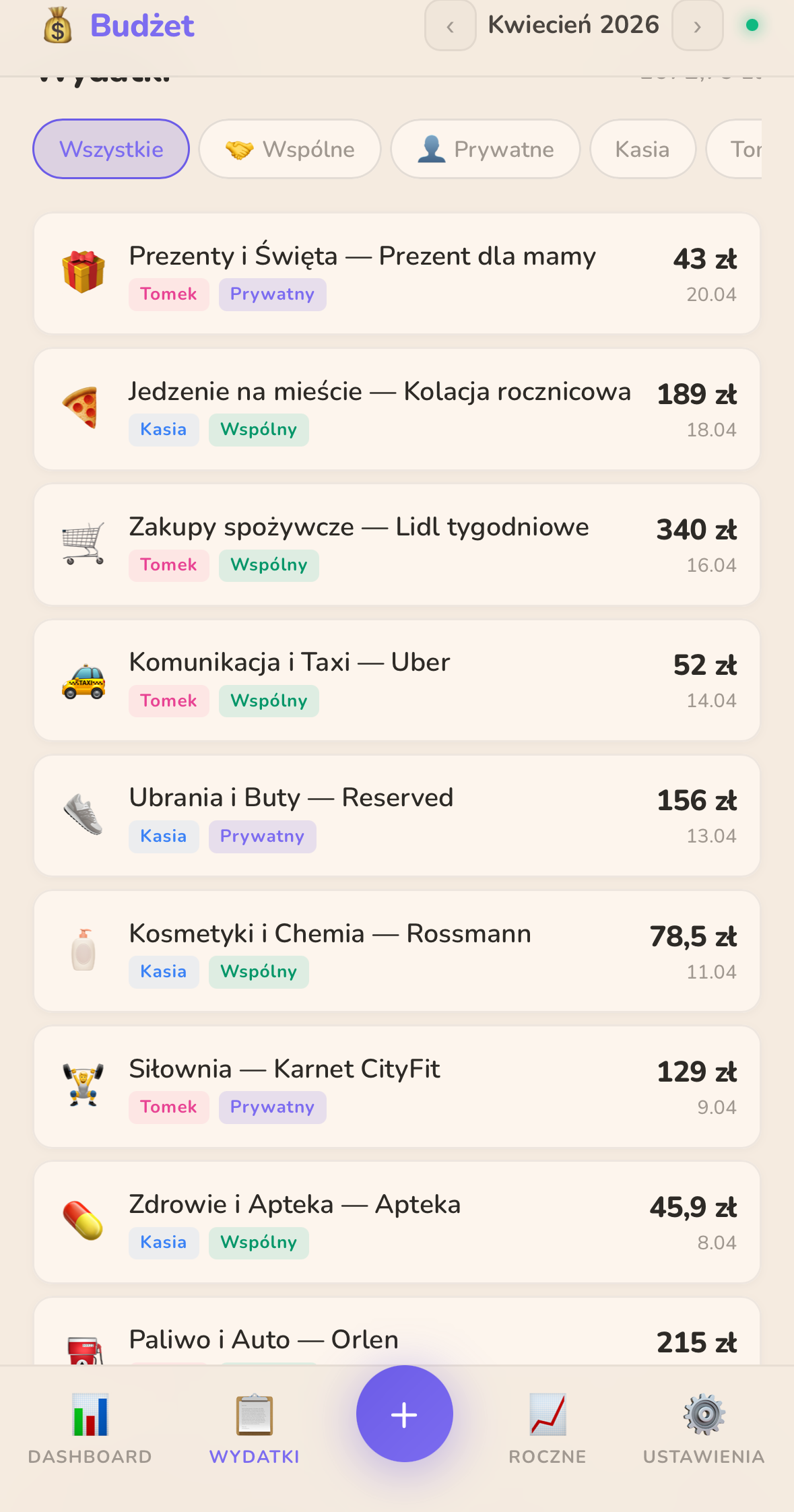 Lista wydatków